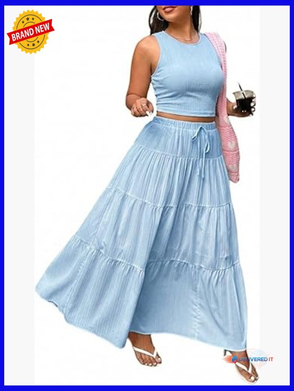 Plus Size 2 Piece Outfit Crop Top & Maxi Skirt Set Flowy Boho